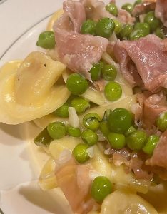 Peas, Tortellini and Prosciutto
